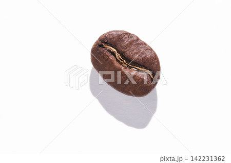 Coffee Bean Isolated Closeup Casting Shadow On White Background Studio Macro Single Specimen Coffee Bean Isolated Closeup Casting Shadow On White Background Studio Macro Single Specimen 142231362