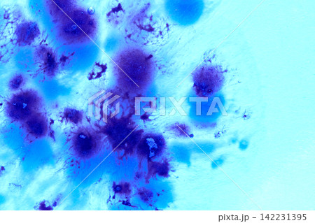 Blue And Purple Colonies Diffusing On Light Cyan Surface With Radial Streaks And Clustered Spots Blue And Purple Colonies Diffusing On Light Cyan Surface With Radial Streaks And Clustered Spots 142231395