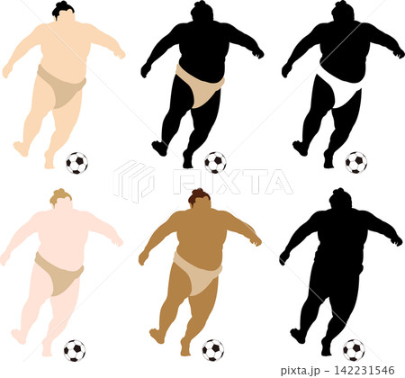 サッカーを楽しむ多国籍の力士セット 142231546