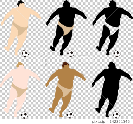 A set of multinational sumo wrestlers enjoying soccer A set of multinational sumo wrestlers enjoying soccer 142231546