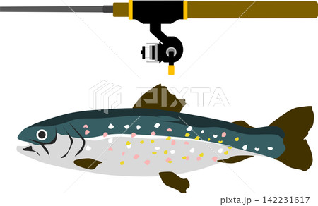 マスを釣り上げたイラスト マスを釣り上げたイラスト 142231617