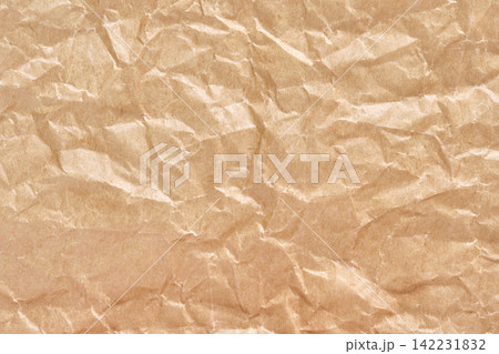 Crumpled Kraft Paper Texture Background With Wrinkled Surface For Packaging Mockup And Eco Design 142231832