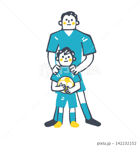 ぼくを支える未来のぼく 肩に手を置き見守るサッカー少年と青年の信頼関係 ぼくを支える未来のぼく 肩に手を置き見守るサッカー少年と青年の信頼関係 142232152