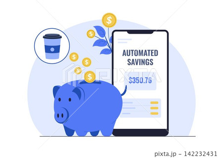 Automated Micro Savings Spare Change Piggy Bank Vector Automated Micro Savings Spare Change Piggy Bank Vector 142232431