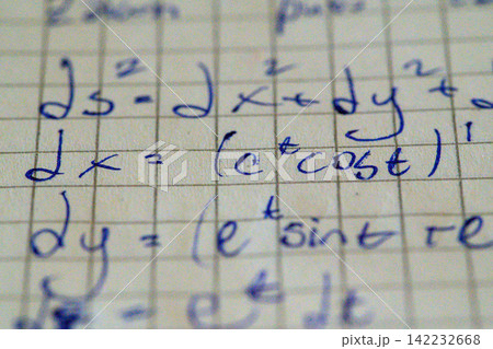 Macro shot handwritten arc length formula notebook Macro shot handwritten arc length formula notebook 142232668