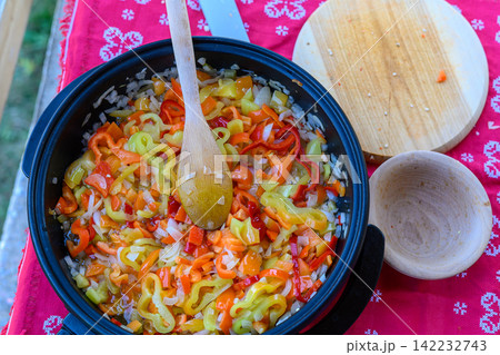 Stir Fry Vegetables in Steaming Wok Dynamic Kitchen Environment Energetic Culinary Action Stir Fry Vegetables in Steaming Wok Dynamic Kitchen Environment Energetic Culinary Action 142232743