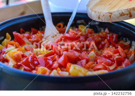 Stir Fry Vegetables in Steaming Wok Dynamic Kitchen Environment Energetic Culinary Action Stir Fry Vegetables in Steaming Wok Dynamic Kitchen Environment Energetic Culinary Action 142232756
