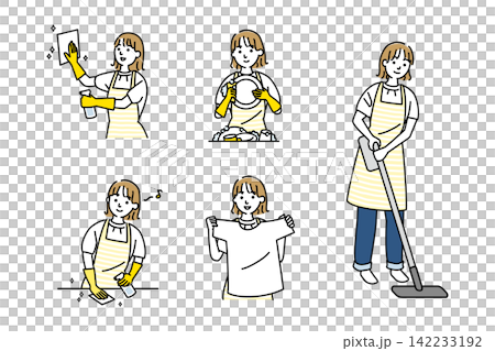 A young woman who does various household chores A young woman who does various household chores 142233192