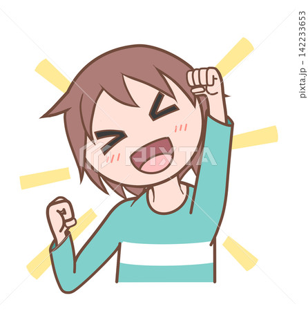 何かを達成したポーズをする人物のイラスト_1-1 何かを達成したポーズをする人物のイラスト_1-1 142233653