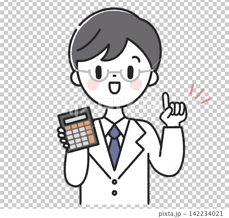 一位男醫生一邊指著一邊拿著計算機。 142234021