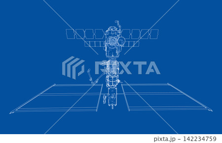 blueprint of a satellite design. Vector blueprint of a satellite design. Vector 142234759