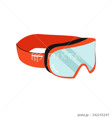 Red ski goggles with glass mask for eye protection in winter sports Red ski goggles with glass mask for eye protection in winter sports 142235247