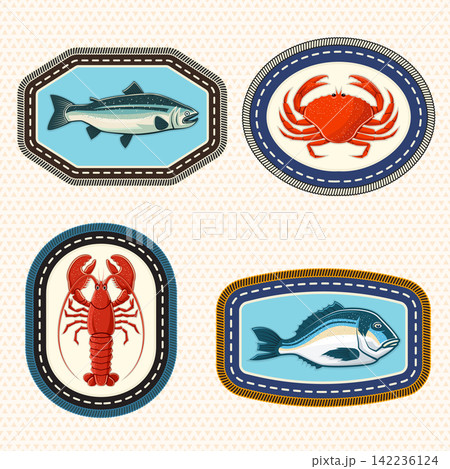 Marine Scout Sea Life Badge Set, Vintage Embroidery Patches with Fish, Crab and Lobster, Nautical Achievement Emblems for Fishing, Scouting and Outdoor Adventure 142236124