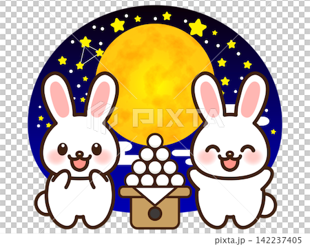 Illustration material 2 of a rabbit enjoying moon viewing and moon-viewing dumplings Illustration material 2 of a rabbit enjoying moon viewing and moon-viewing dumplings 142237405