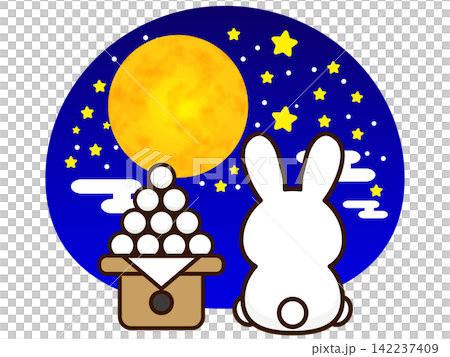 Illustration of a rabbit enjoying moon viewing and moon-viewing dumplings Illustration of a rabbit enjoying moon viewing and moon-viewing dumplings 142237409