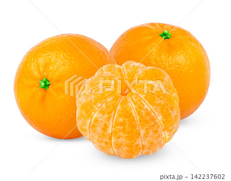 Ripe organic mandarin, tangerine or clementine fruit and peeled mandarin or tangerine isolated. Ripe organic mandarin, tangerine or clementine fruit and peeled mandarin or tangerine isolated. 142237602