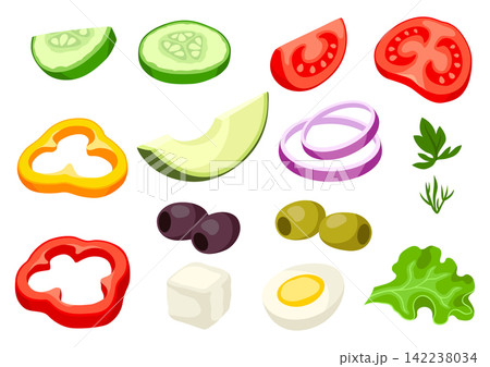 Set of vegetables. Fresh products for Greek salad. Mediterranean diet. Set of vegetables. Fresh products for Greek salad. Mediterranean diet. 142238034