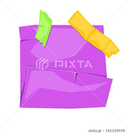 Paper note with adhesive tape. Purple background scotch tape for reminder. Paper note with adhesive tape. Purple background scotch tape for reminder. 142238039