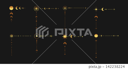 Golden tarot corner elements for frames with moon sun stars and eye 142238224
