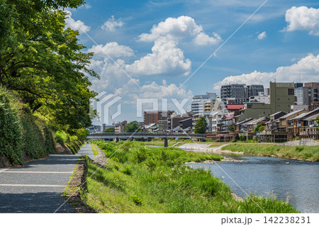 真夏の鴨川風景 京都市 真夏の鴨川風景 京都市 142238231