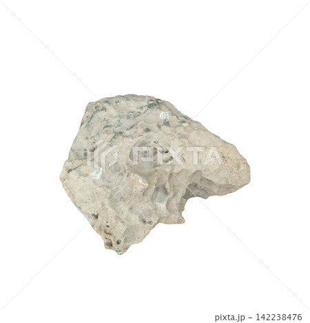 Detailed macro view of a porous grey mineral rock pumice isolated on white background rough natural texture geology study 142238476