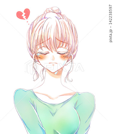 泣いている女性　割れたハート 142238597