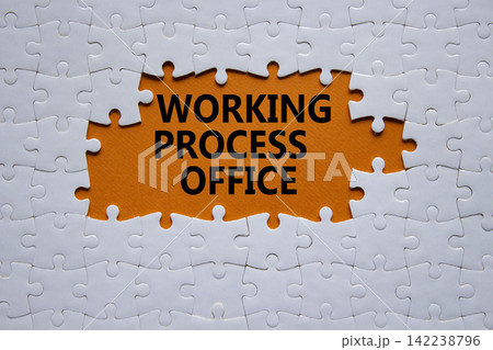 Working Process Office symbol. White puzzle with words Working Process Office. Beautiful orange background. Business concept. Copy space. Working Process Office symbol. White puzzle with words Working Process Office. Beautiful orange background. Business concept. Copy space. 142238796
