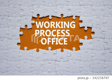 Working Process Office symbol. White puzzle with words Working Process Office. Beautiful orange background. Business concept. Copy space. Working Process Office symbol. White puzzle with words Working Process Office. Beautiful orange background. Business concept. Copy space. 142238797