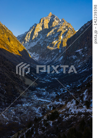 Majestic Mountain Peak in Kyrgyzstan at Sunrise Majestic Mountain Peak in Kyrgyzstan at Sunrise 142239398