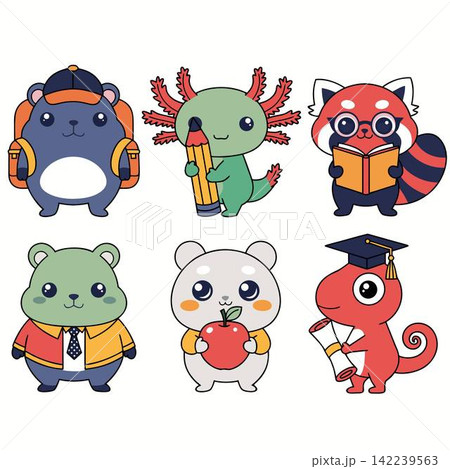 This illustration depicts cartoon animals associated with school and graduation events This illustration depicts cartoon animals associated with school and graduation events 142239563