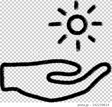 Sun in the palm of your hand - Energy icon - Hand-painted - Monochrome Sun in the palm of your hand - Energy icon - Hand-painted - Monochrome 142239614