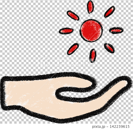 Sun on the palm of your hand - Energy icon - Hand-painted - Color Sun on the palm of your hand - Energy icon - Hand-painted - Color 142239615