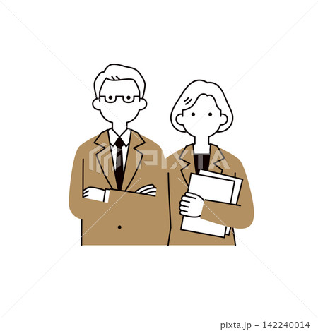 ミドル・シニア世代の男女の社長・経営者・マネージャーの上半身ベクターイラスト素材セット_線画 ミドル・シニア世代の男女の社長・経営者・マネージャーの上半身ベクターイラスト素材セット_線画 142240014