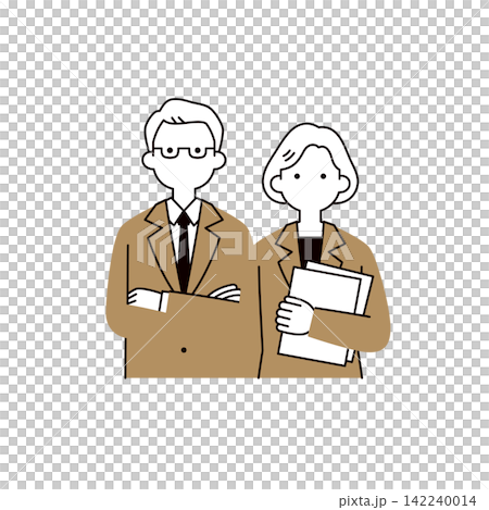 ミドル・シニア世代の男女の社長・経営者・マネージャーの上半身ベクターイラスト素材セット_線画 ミドル・シニア世代の男女の社長・経営者・マネージャーの上半身ベクターイラスト素材セット_線画 142240014