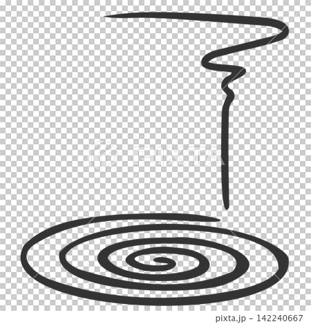 Line drawing of a mosquito coil emitting smoke. Line drawing of a mosquito coil emitting smoke. 142240667