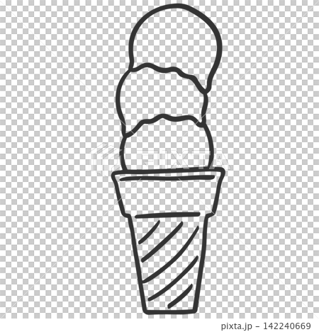 Line art illustration of a three-scoop ice cream cone. Line art illustration of a three-scoop ice cream cone. 142240669