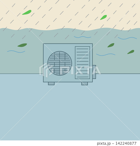 大雨や洪水、水害で水没したエアコンの室外機のシンプルなイラスト素材 大雨や洪水、水害で水没したエアコンの室外機のシンプルなイラスト素材 142240877