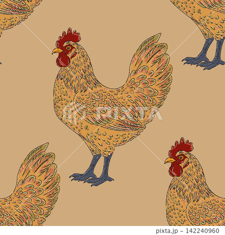 seamless pattern with roosters 142240960