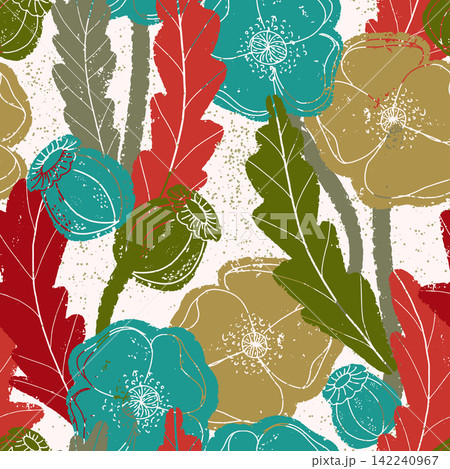seamless floral pattern with leaves 142240967
