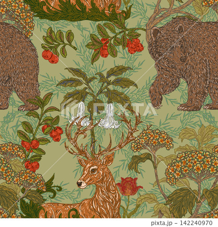 seamless pattern with tropical plants 142240970