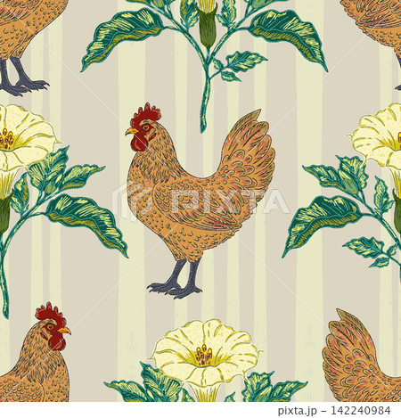 seamless pattern with colorful rooster seamless pattern with colorful rooster 142240984