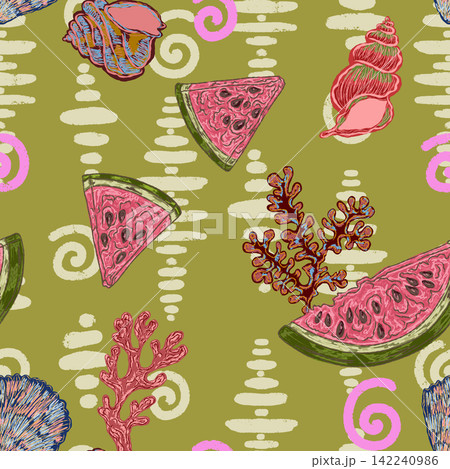 seamless pattern with watermelon and hearts 142240986