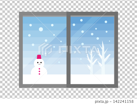 雪人與冬日窗景插圖 雪人與冬日窗景插圖 142241158