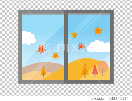 Autumn leaves and window view illustration Autumn leaves and window view illustration 142241184