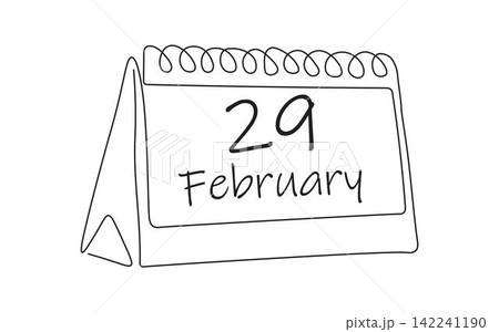 Loose-leaf calendar continuous line drawing. Calendar page 29 February, month 2024 or 2028 and 366 days. 29th Day of february, today one extra sale day 142241190