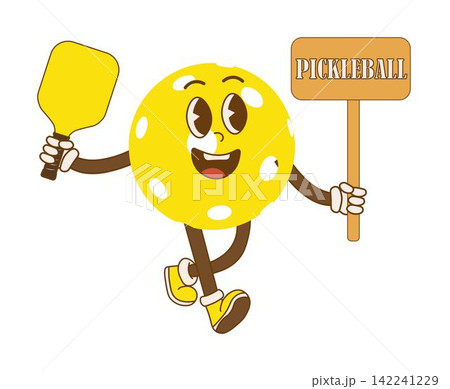 Pickleball cartoon character with racket, for any business especially making posters, flyers, stickers, memes, etc. Isolated on white background.Vector illustration 142241229