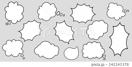 Set of speech bubble text, social media chat, message box. Empty text bubbles in various shapes, comment, dialogue balloon 142241378