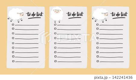 Set collection of to do list template decorated by cute sheep. Cute design of schedule, daily planner or checklist. Perfect for planning, notes and self-organization. Set collection of to do list template decorated by cute sheep. Cute design of schedule, daily planner or checklist. Perfect for planning, notes and self-organization. 142241436