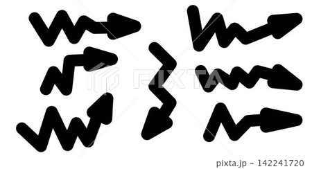 Black arrow icons, right direction symbol, line pointer, zig zag, arrow right direction. Vector flat set arrow Black arrow icons, right direction symbol, line pointer, zig zag, arrow right direction. Vector flat set arrow 142241720