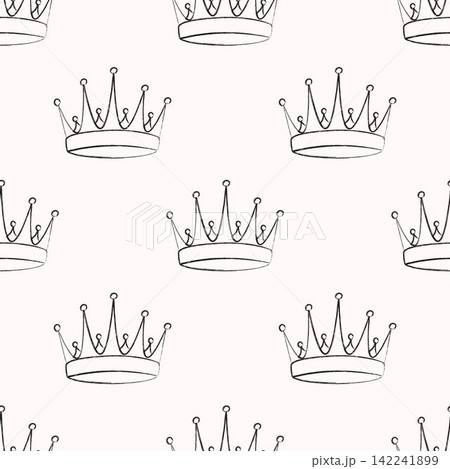 Hand drawn textured crown seamless pattern with brush or chalk. Trendy graffiti style. Modern print for textile, wrapping 142241899